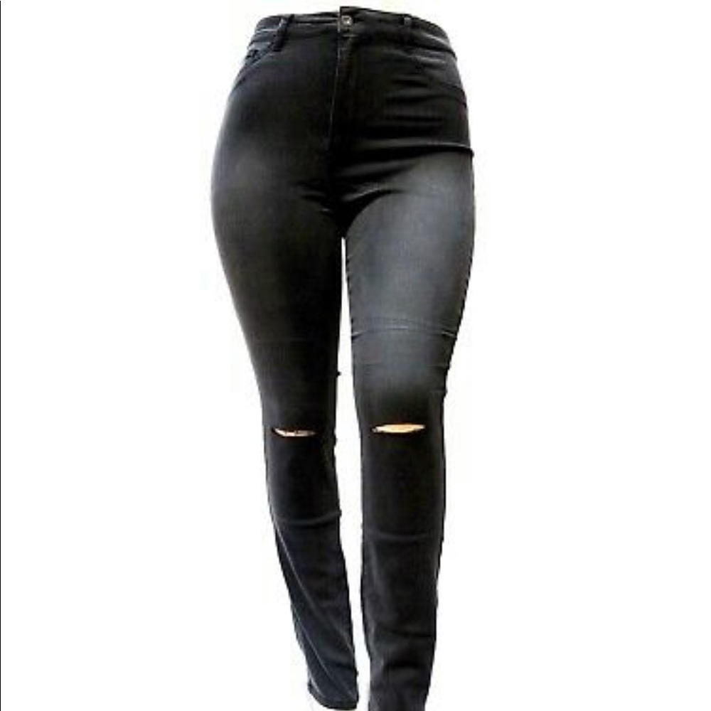 JC&JQ High Waisted WP7301-P BLACK Ripped Jeans